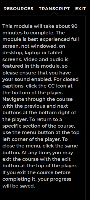 screenshot of Module Transcript